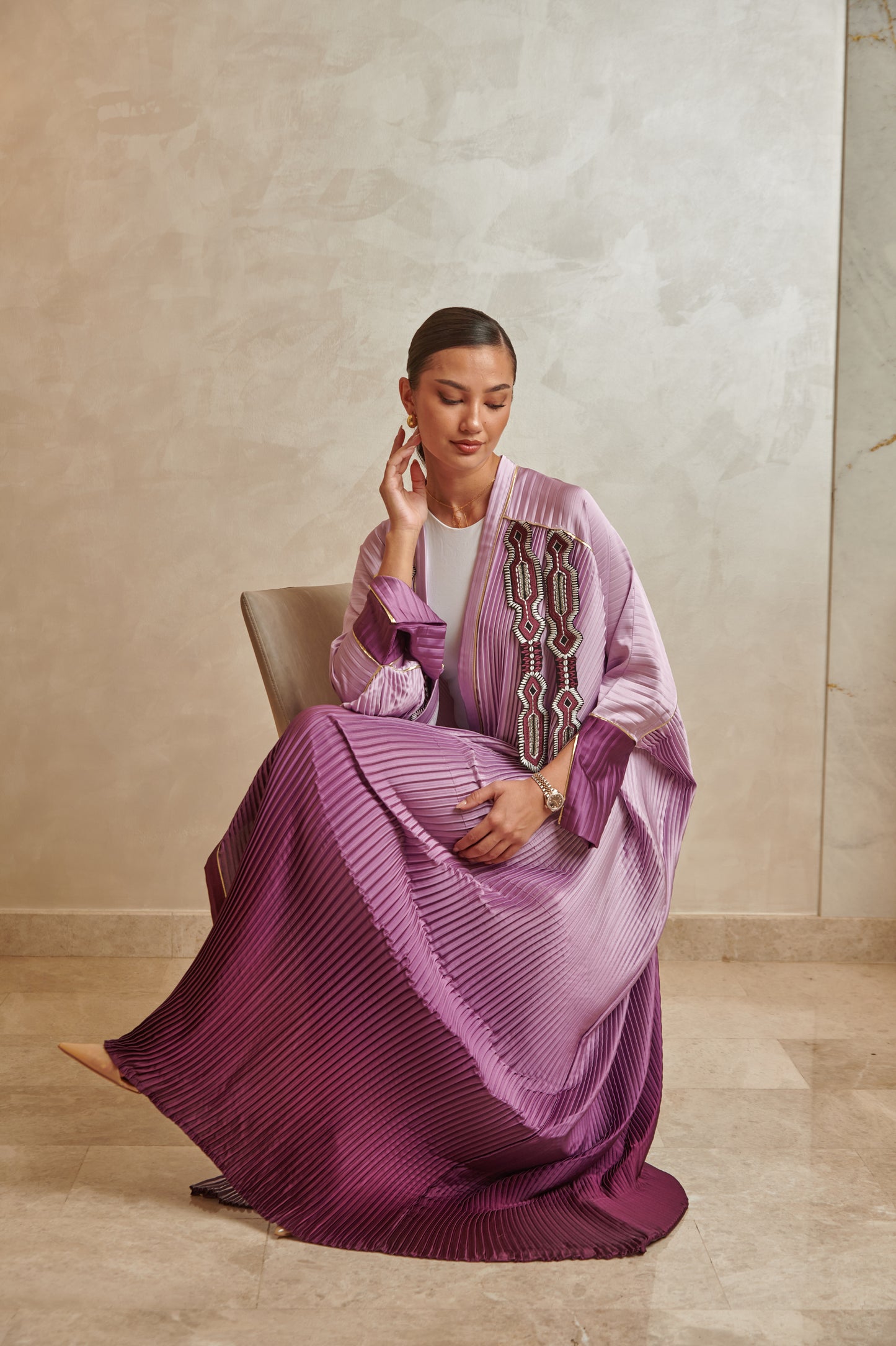 Pink/Purple Pleated Abaya