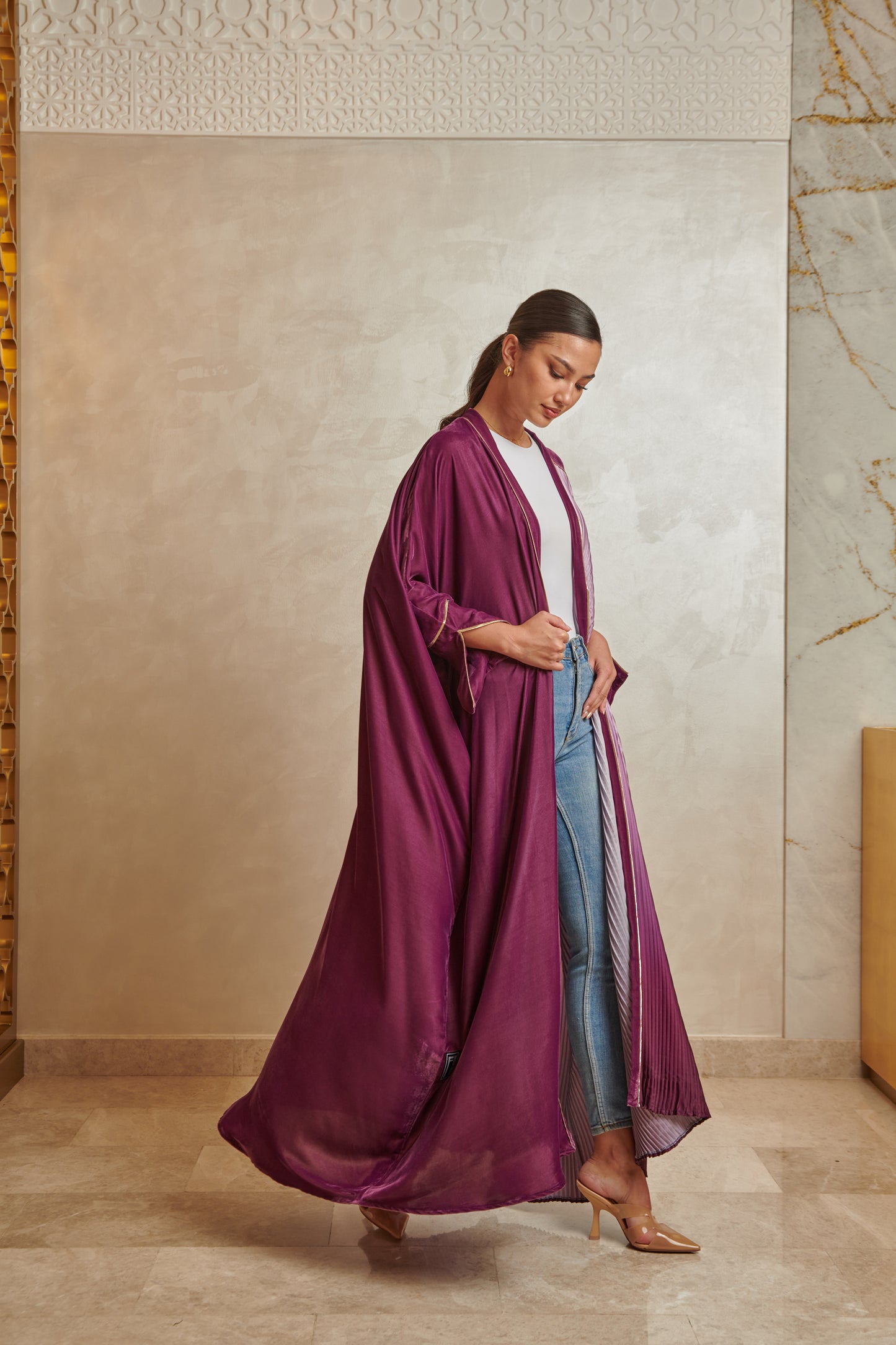 Pink/Purple Pleated Ombre Abaya