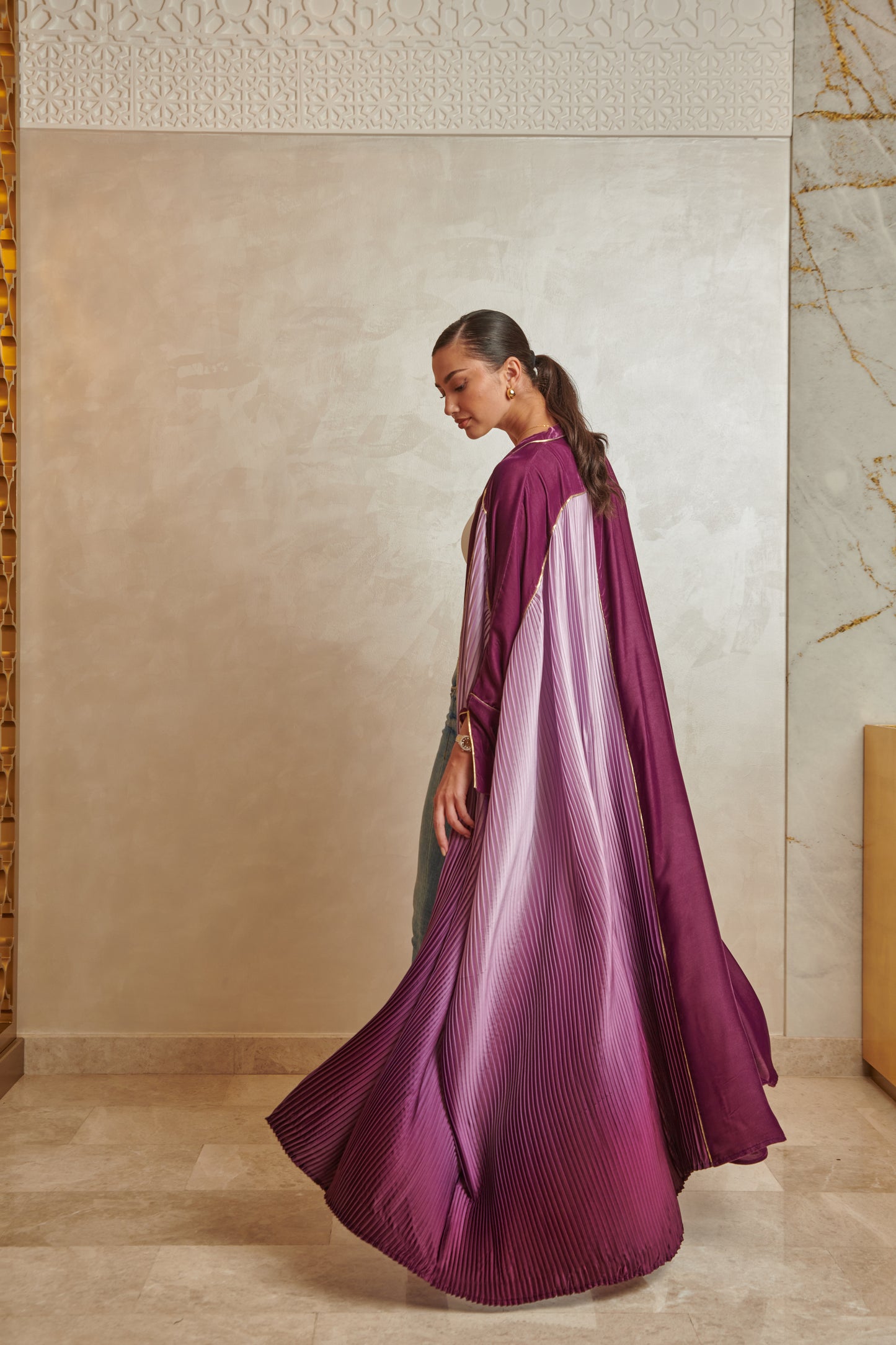 Pink/Purple Pleated Ombre Abaya