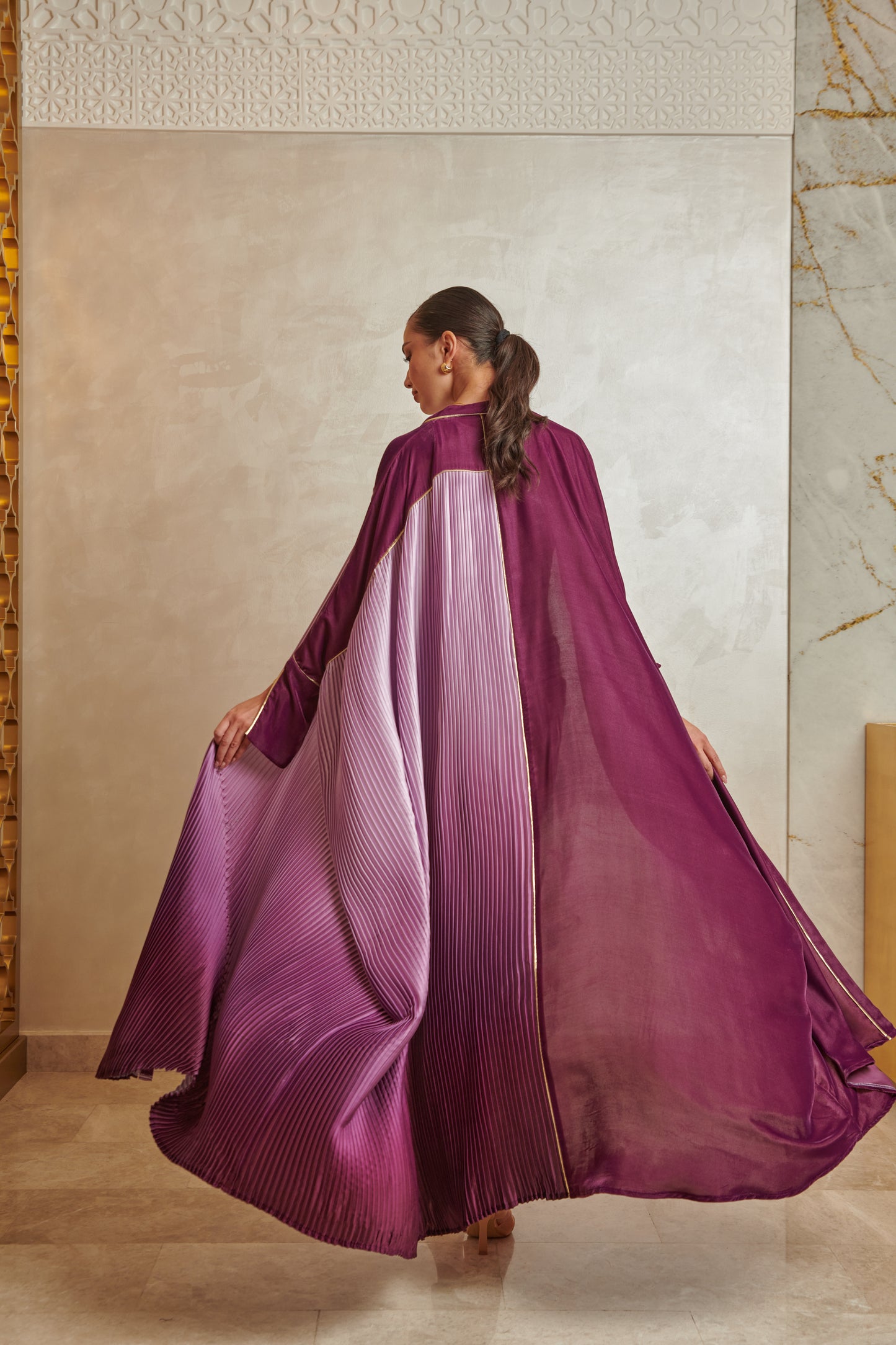 Pink/Purple Pleated Ombre Abaya