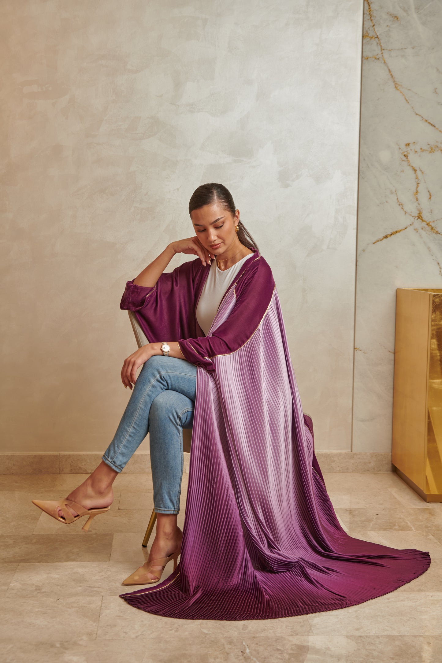 Pink/Purple Pleated Ombre Abaya