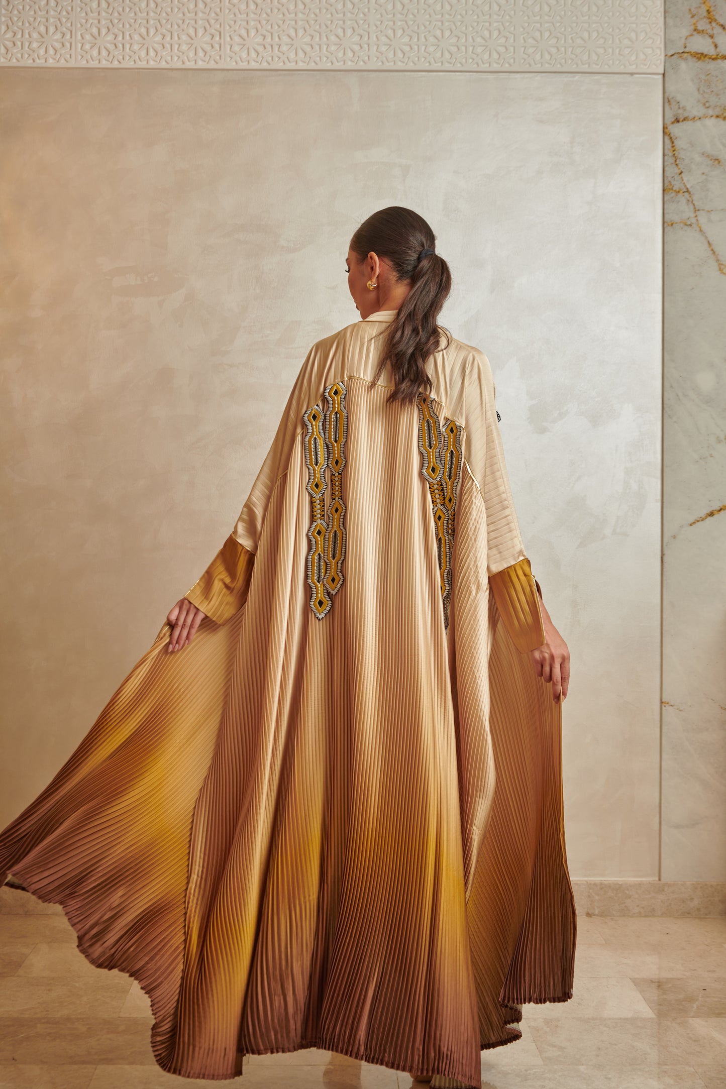 Yellow/Brown Pleated Abaya