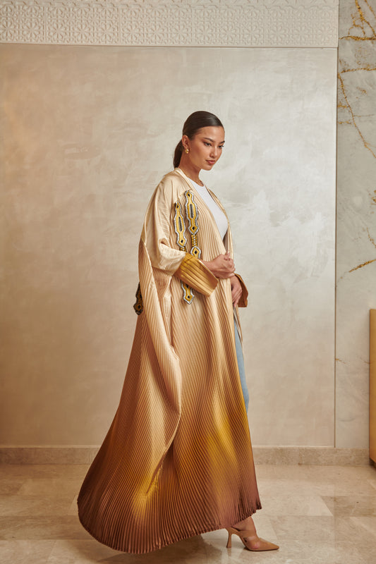 Yellow/Brown Pleated Abaya
